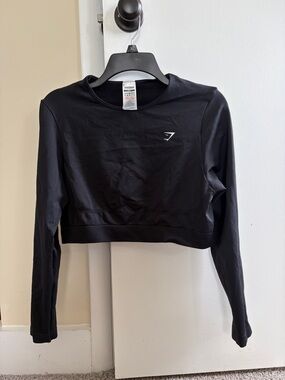 Gymshark Black Cropped Long-Sleeve Workout Top
